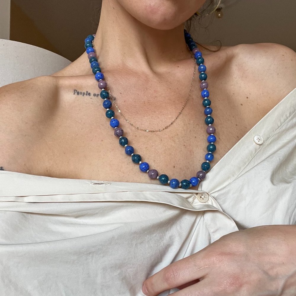 vintage azure & sea beaded necklace